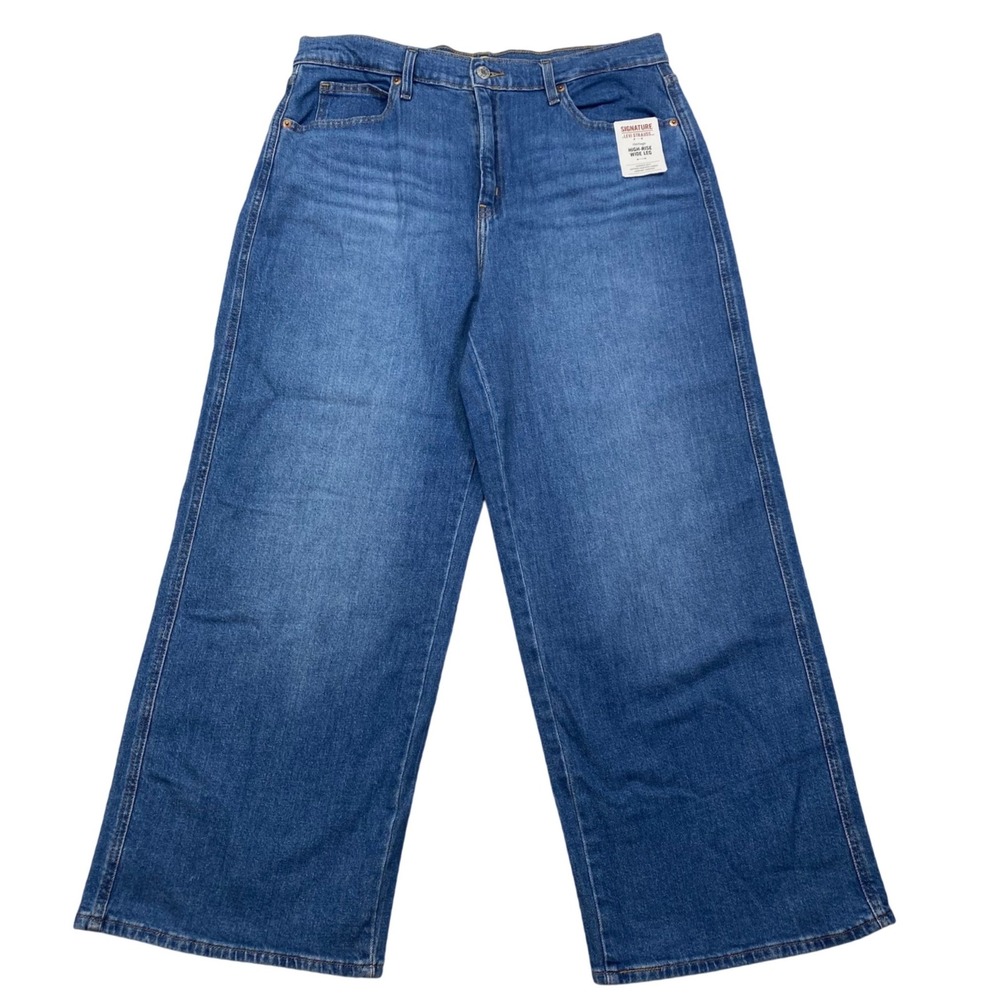 Signature by Levi Strauss Heritage Wide Leg Jeans Womens 14 W32 Blue High Rise